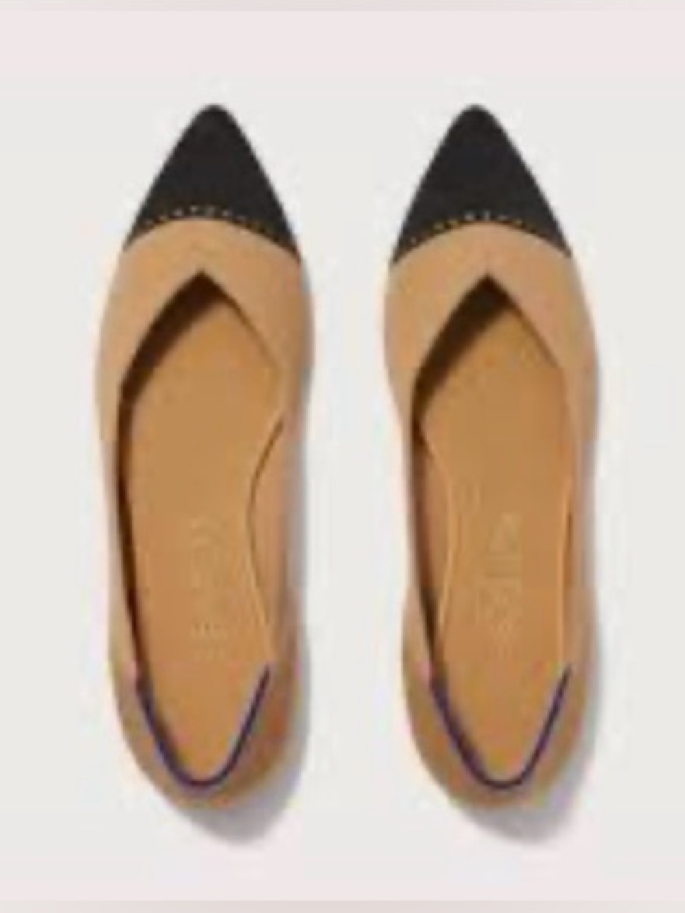 Rothy's Two-Tone Pointed Ballet Flat in Tan and Black